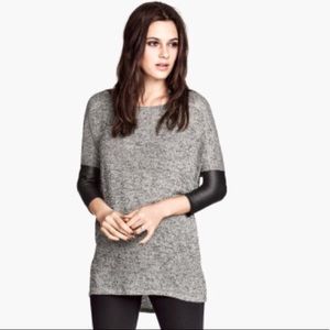 H&M Black/Grey Faux Leather Sleeve Knit Top